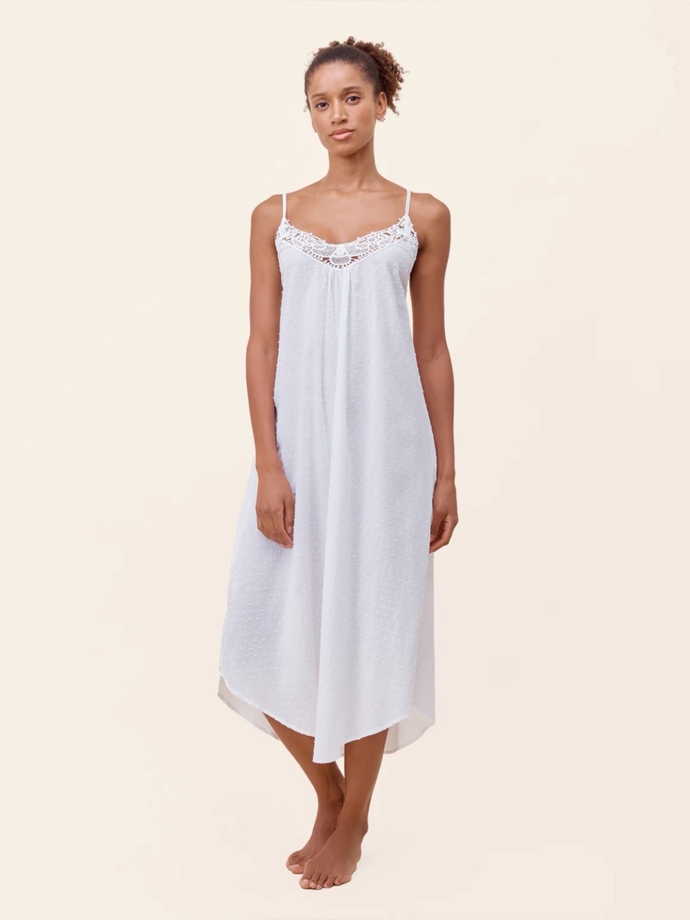 Papinelle White Swiss Dot Lace Front Maxi Nightgown Womens M